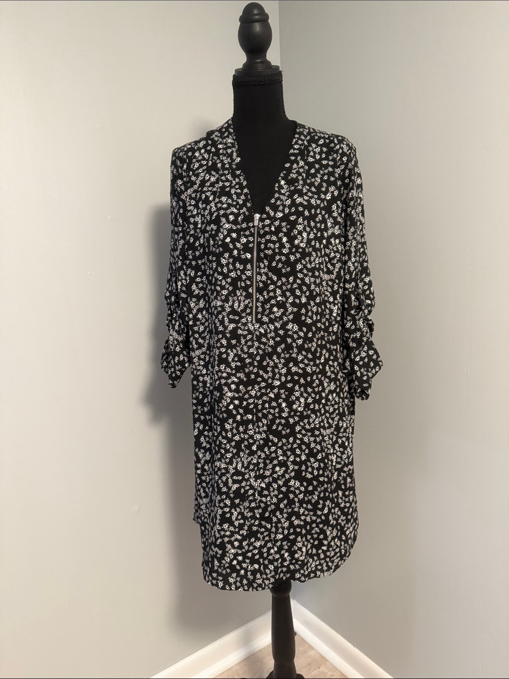 Express Black and White Long Sleeve Dress